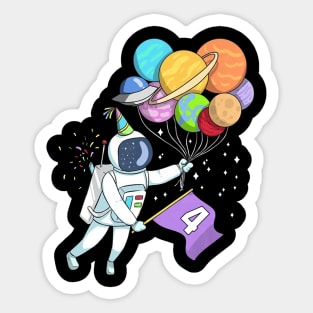 Kids Astronaut 4 Years Old Birthday Sticker